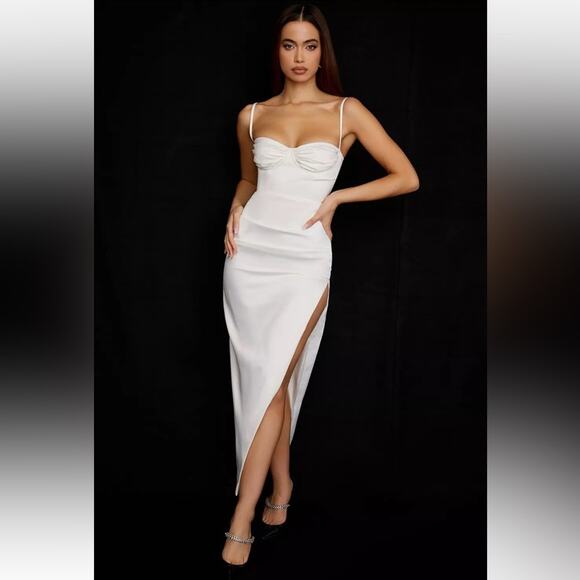 HOUSE OF CB 'Flora' Ivory Satin Corset Maxi Dress Size S-US - Picture 1 of 7